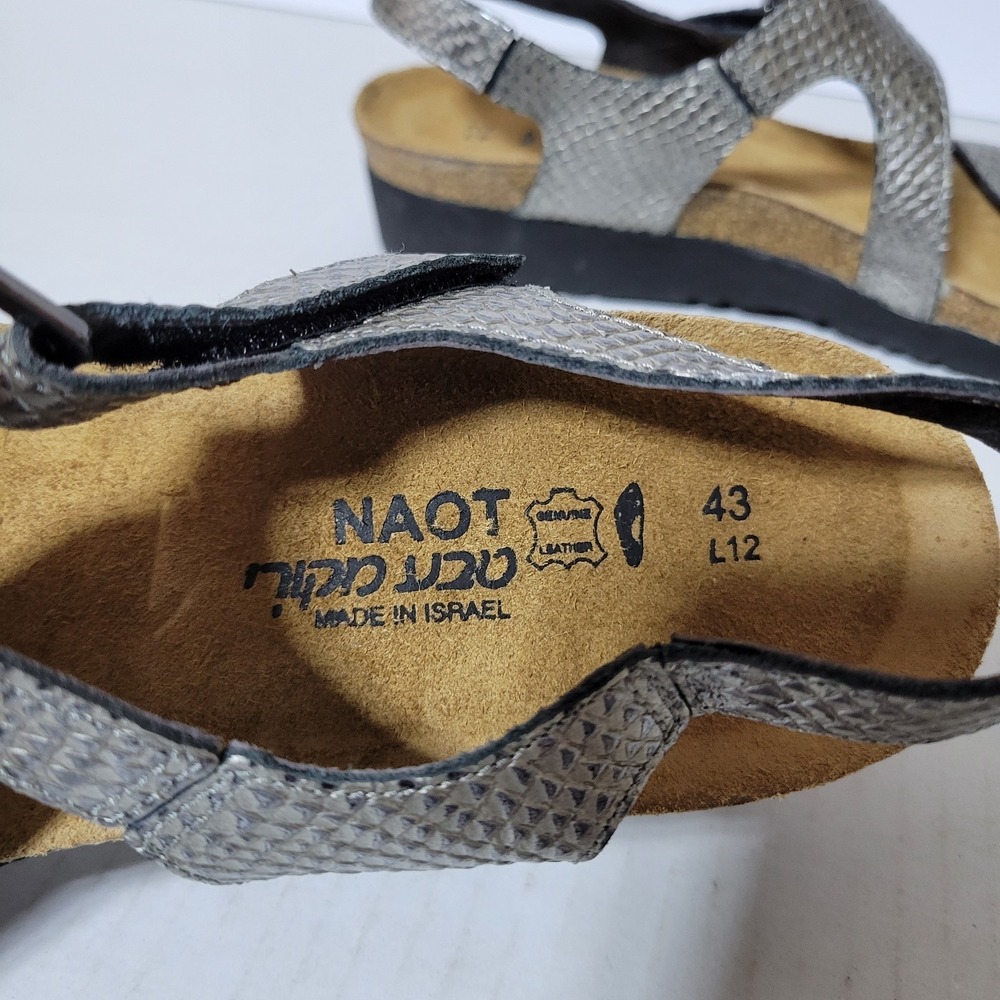 Naot Pamela Metallic Scale Snake Embossed Slingback Wedge Sandal Size 12 - Picture 9 of 9
